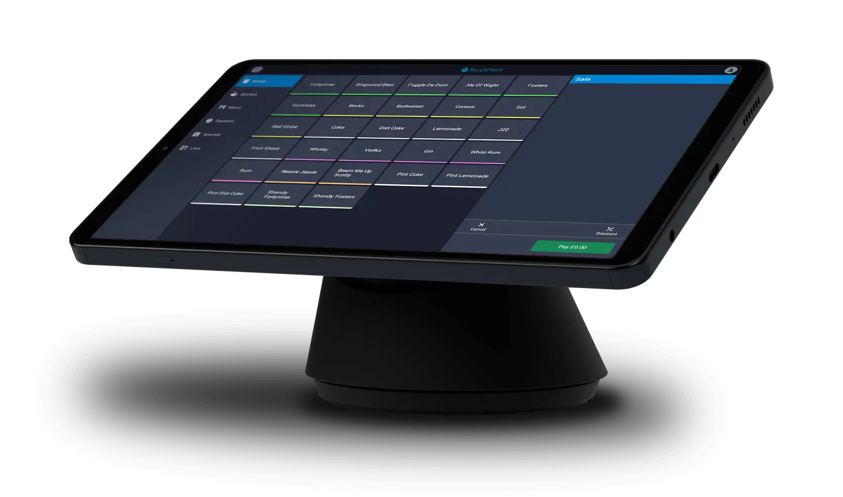 TouchPoint Lite EPOS software showing a Samsung Table on a stand in Sales Mode
